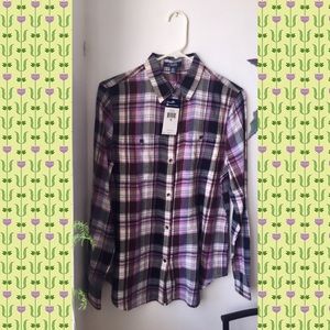 CHAPS Plaid Twill Button Down NWT Purple 💜